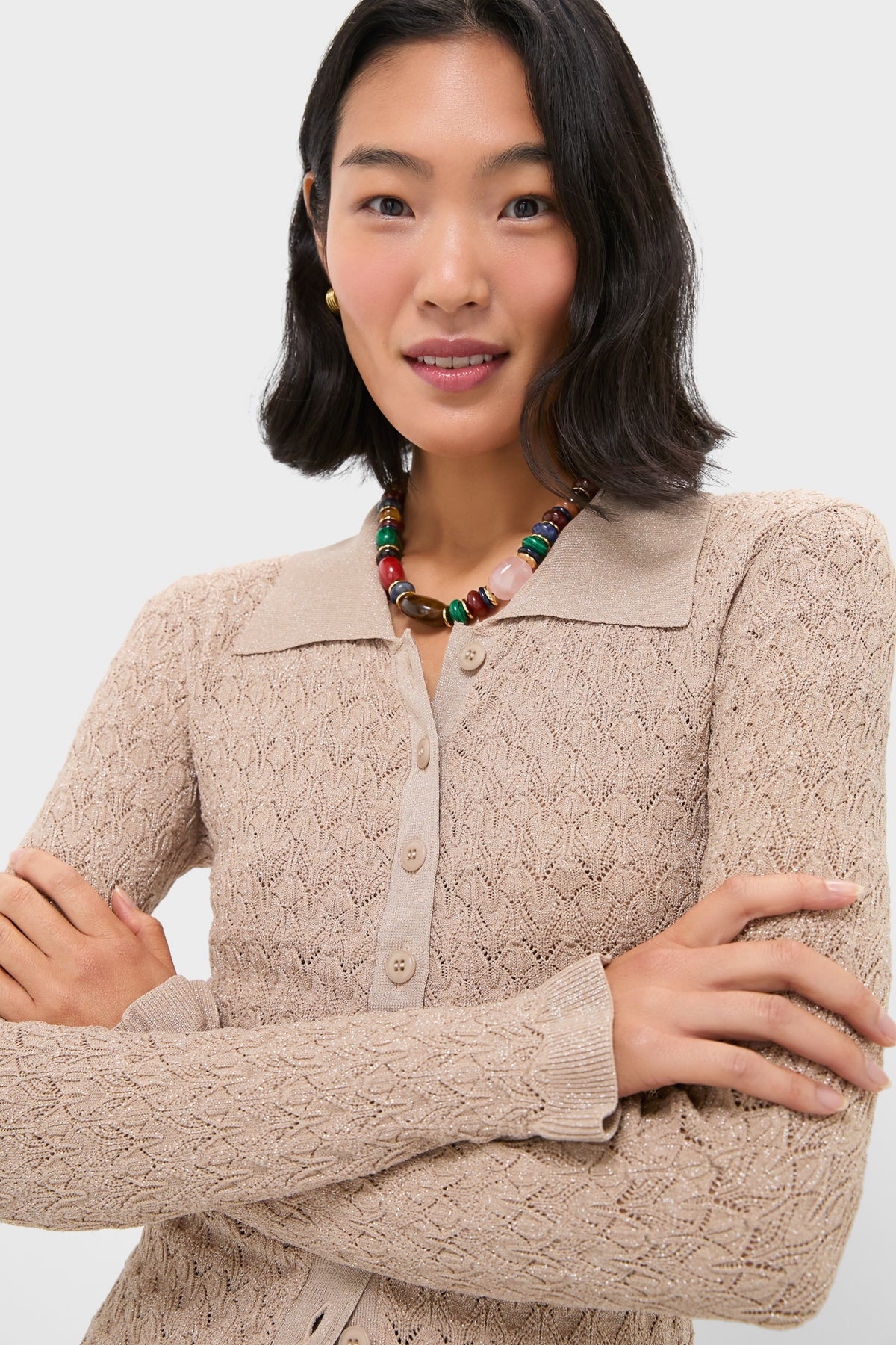 Ruby Long Champagne Ruby Knit Long Sleeve Polo | Sea New York