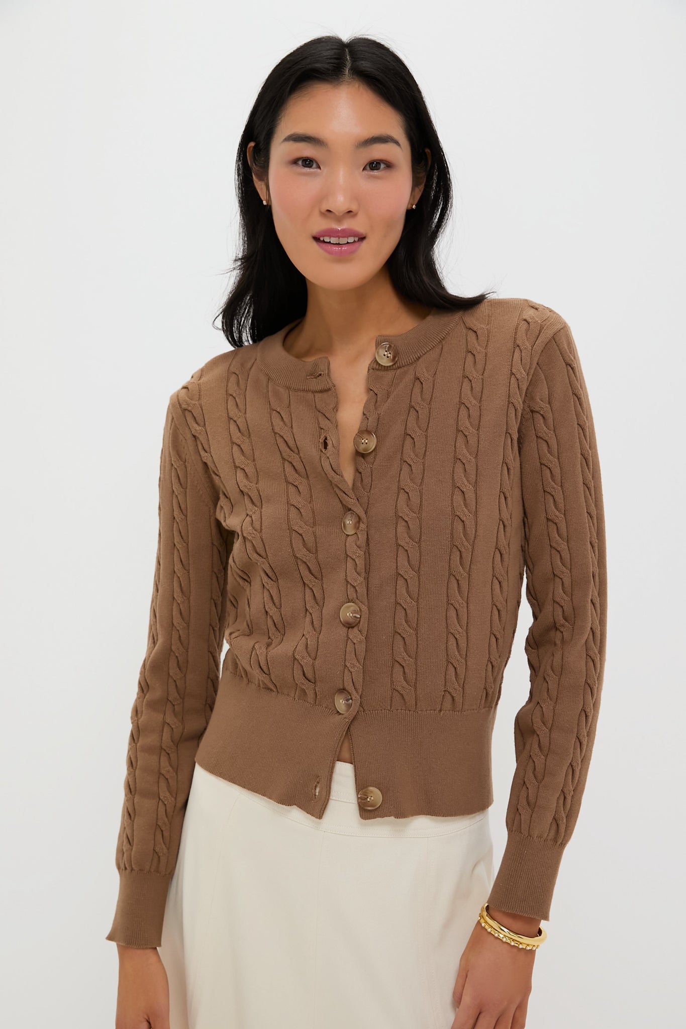 Mocha Cotton Cable Knit Kit Cardigan