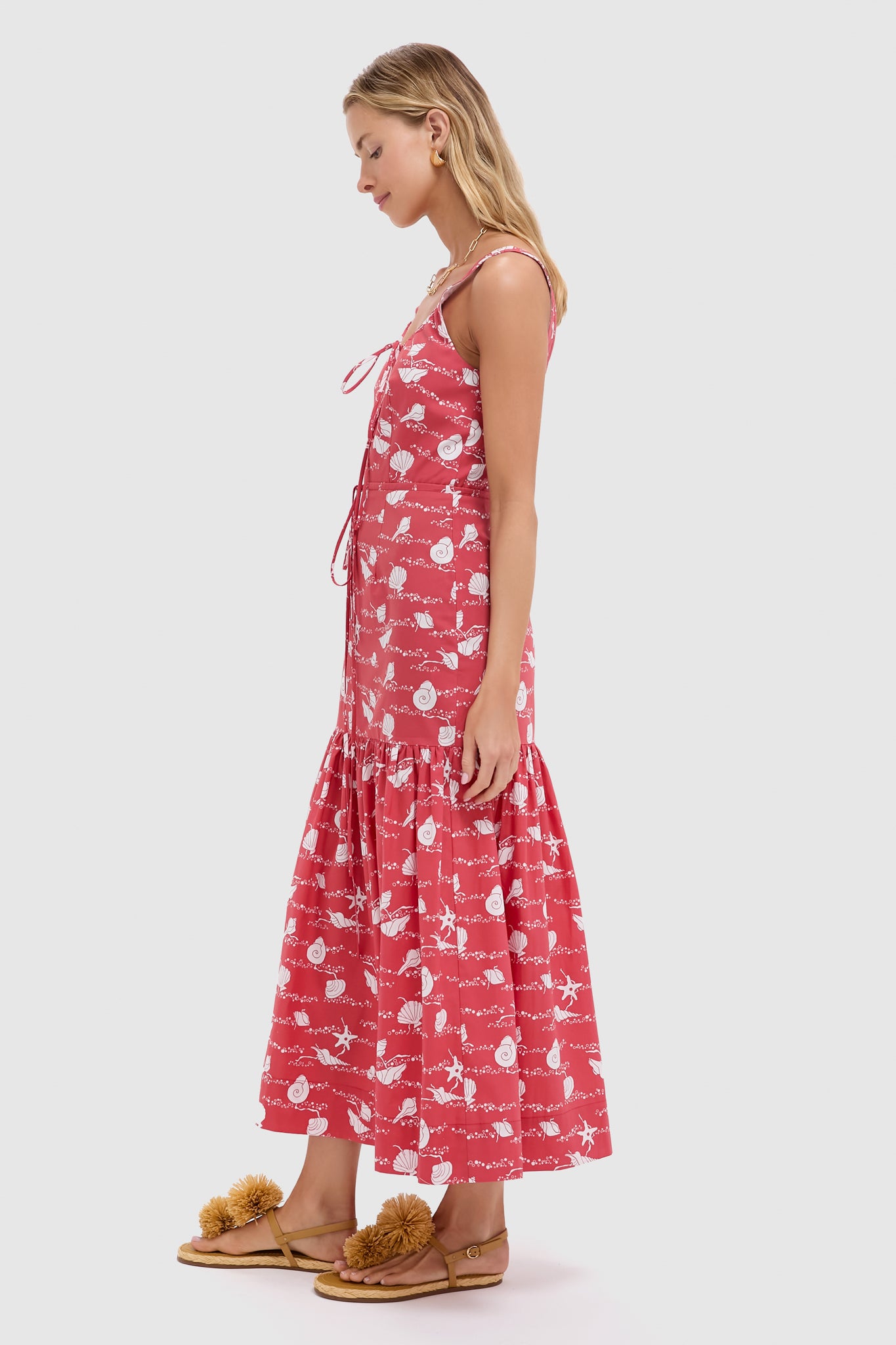 Red Shell Double Drawstring Dress