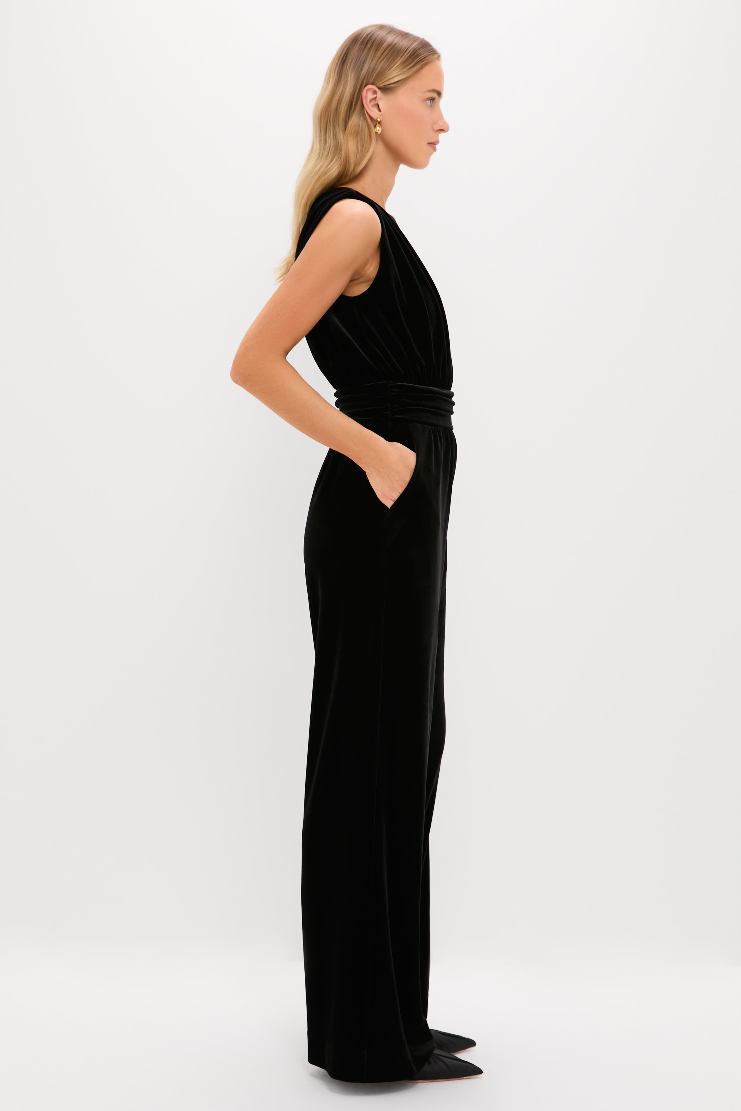 Black Velvet One Shoulder Araminta Jumpsuit | Hyacinth House