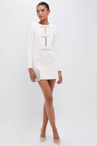 Cream Boucle Diamante Bow Mini Dress