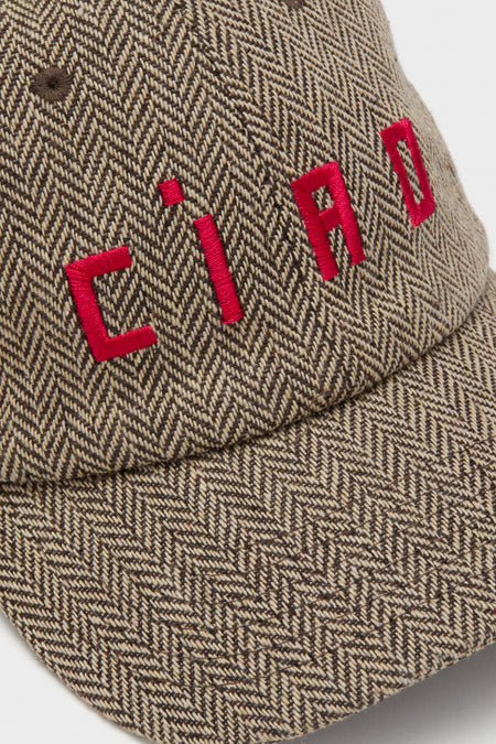 Taupe with Red Embroidered Ciao Wool Baseball Hat