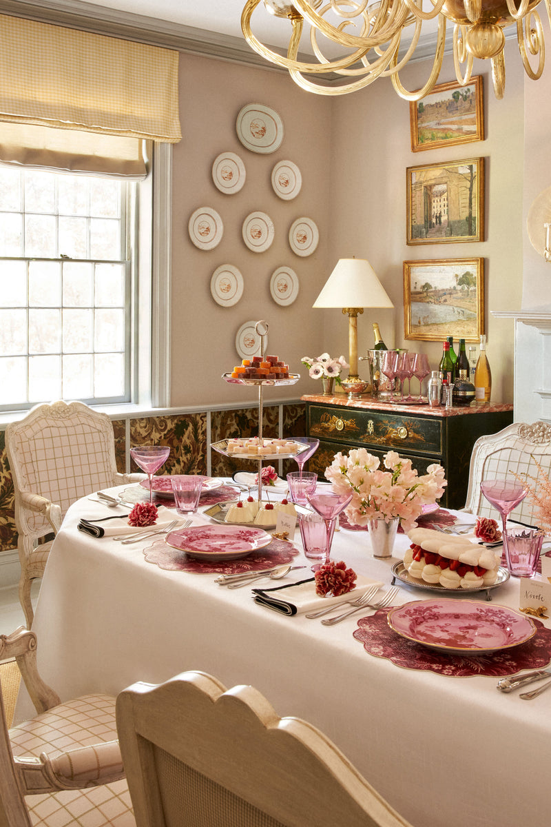 Red Antique Floral and Plaid Reversible Wipeable Placemats Set of 4