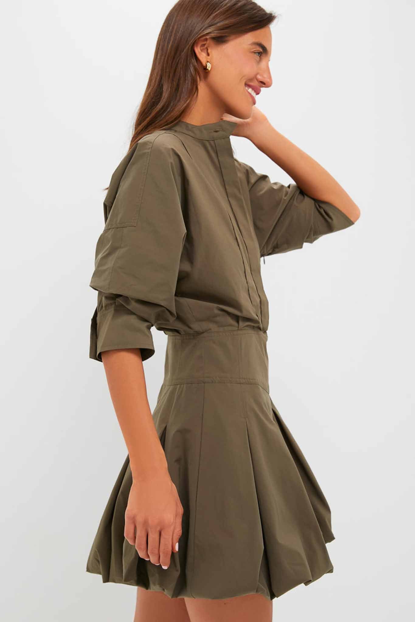 Faded Olive Effie Bubble Mini Dress