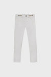 A pair of white slim-fit jeans by Tartine et Chocolat, featuring five pockets, button closure, and belt loops, inspired by French childrenswear.