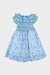 Olivia Floral Smocked Ruffle Collar Sleeveless Dress in Blue