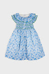 Olivia Floral Smocked Ruffle Collar Sleeveless Dress in Blue