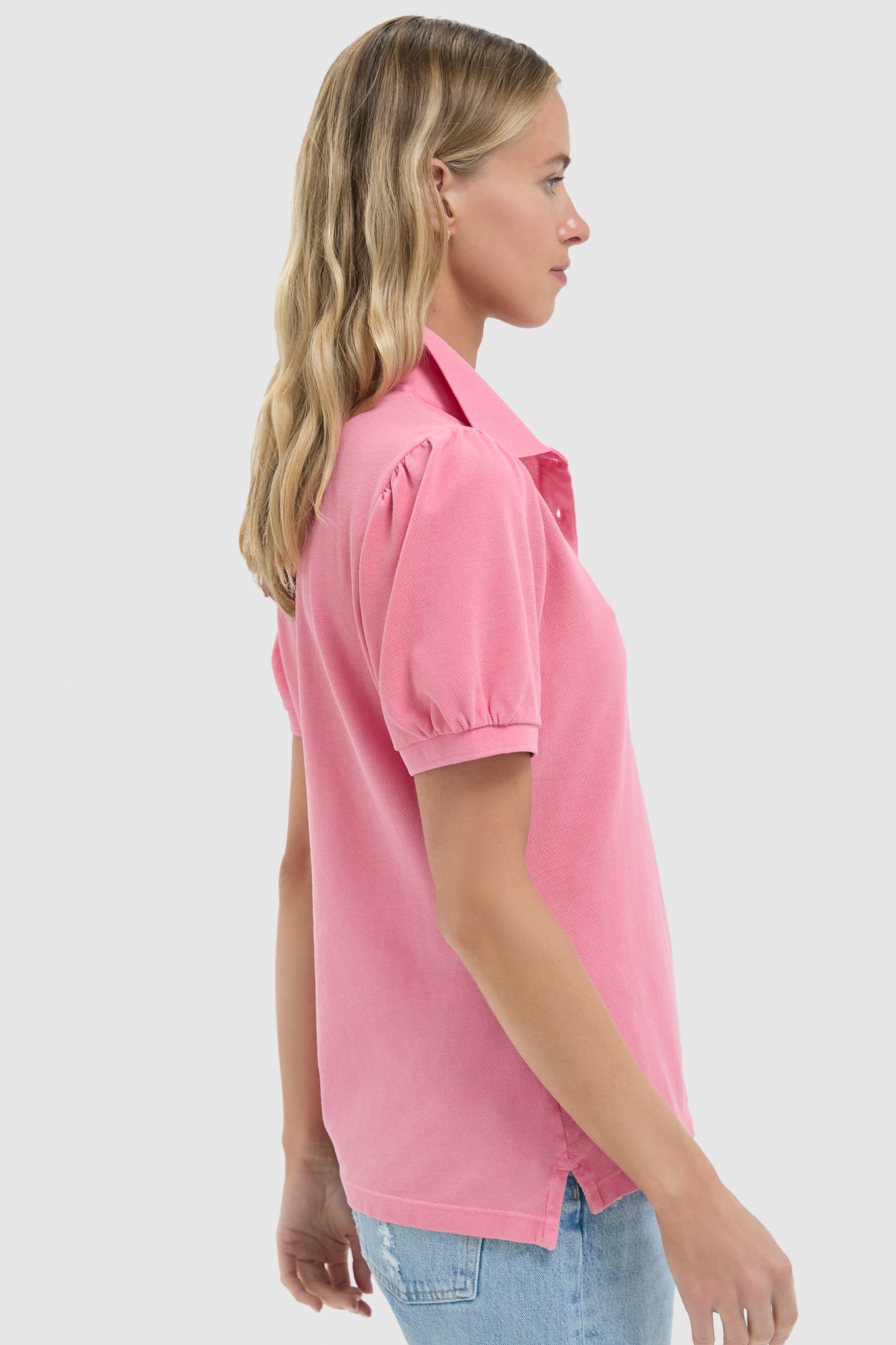 Hot Pink Pique Puff Sleeve Peggy Polo