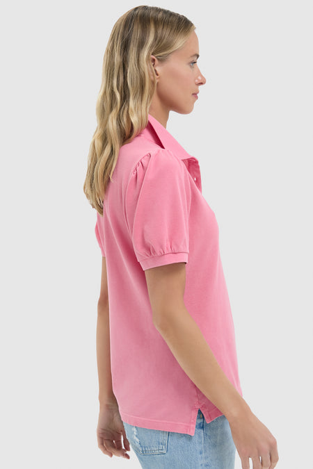 Hot Pink Pique Puff Sleeve Peggy Polo