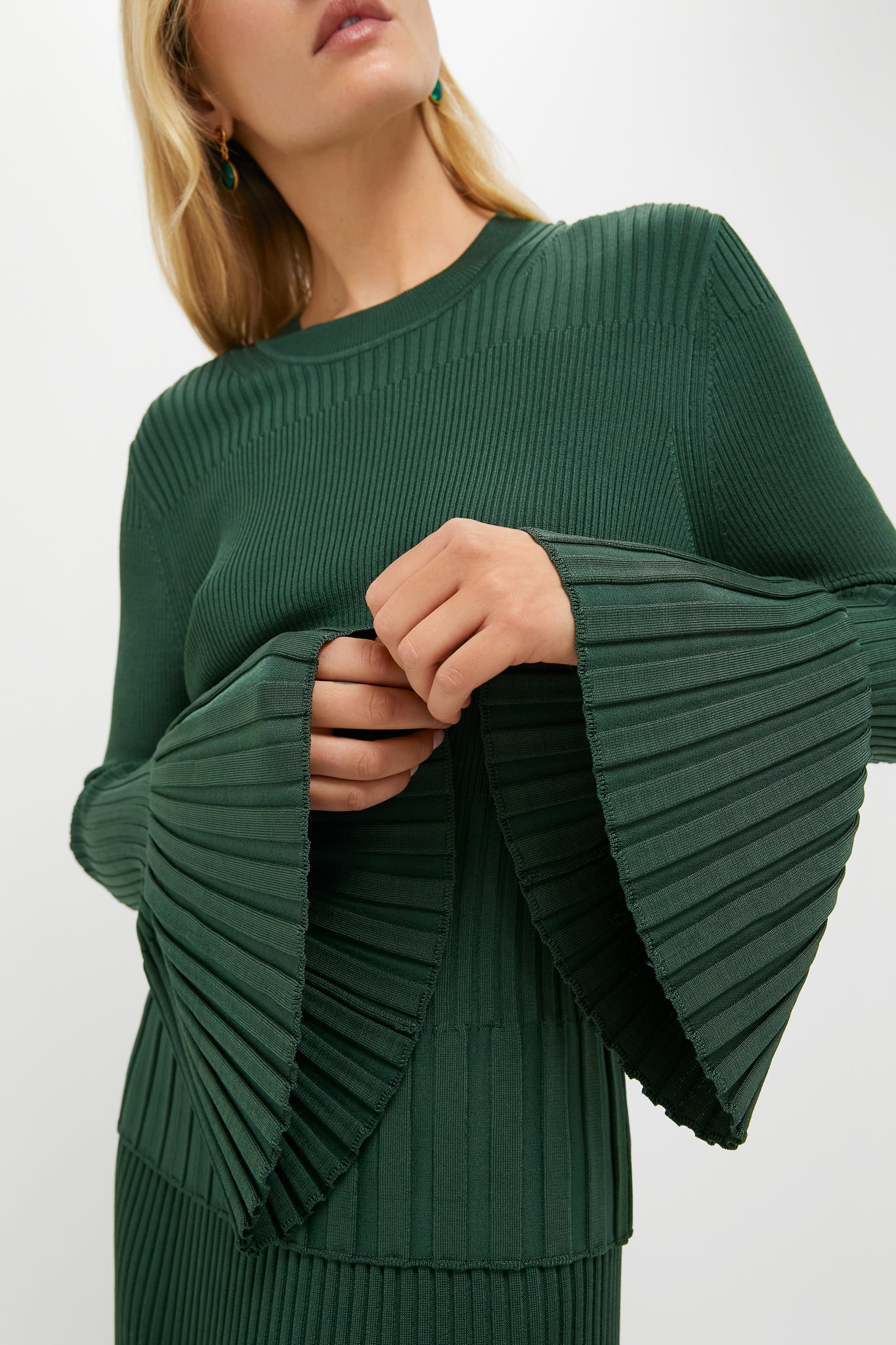 Back tape Bell-sleeve Knit／juemi Kimchi Blue Lily Trapeze Bell Sleeve Pointelle Knit Sweater