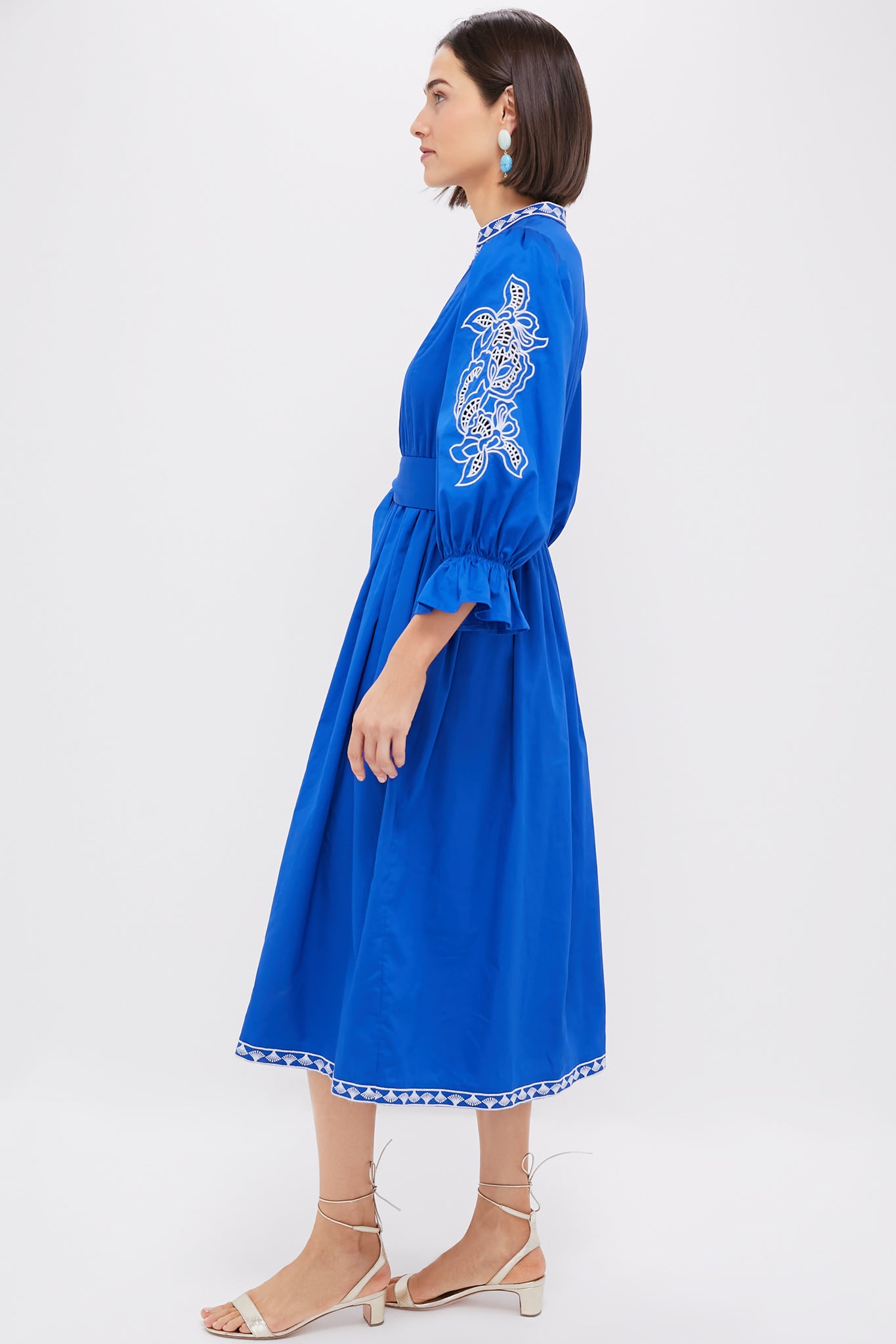 Royal Blue with Baby Blue Embroidery Dowling Midi Dress