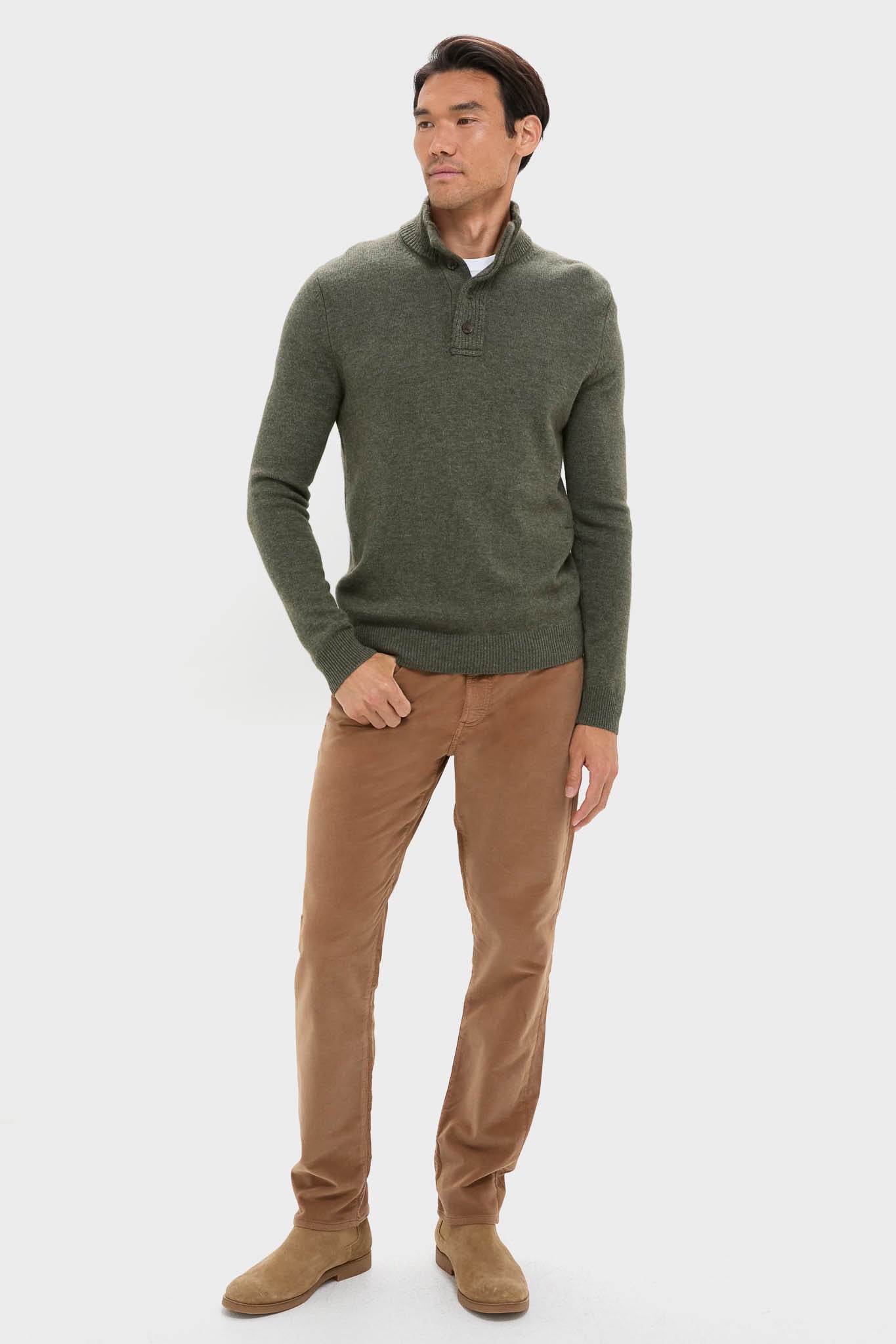Olive Green Cashmere Wool Button-Up