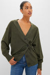 Olive Drippy Tissue Cardigan