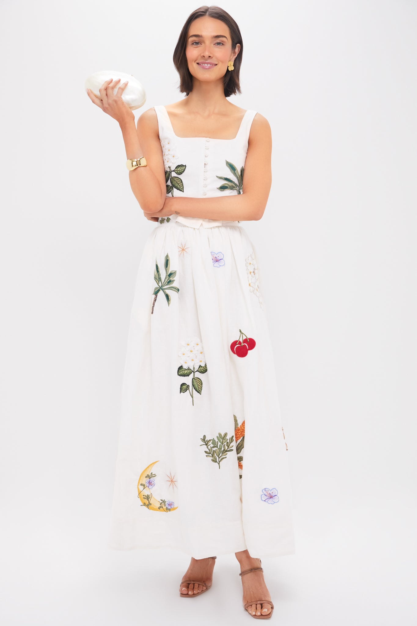 Wild Tangelo Embroidered Applique Maxi Skirt