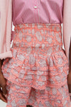 Peach Printed Pleated Smocked Mini Skirt