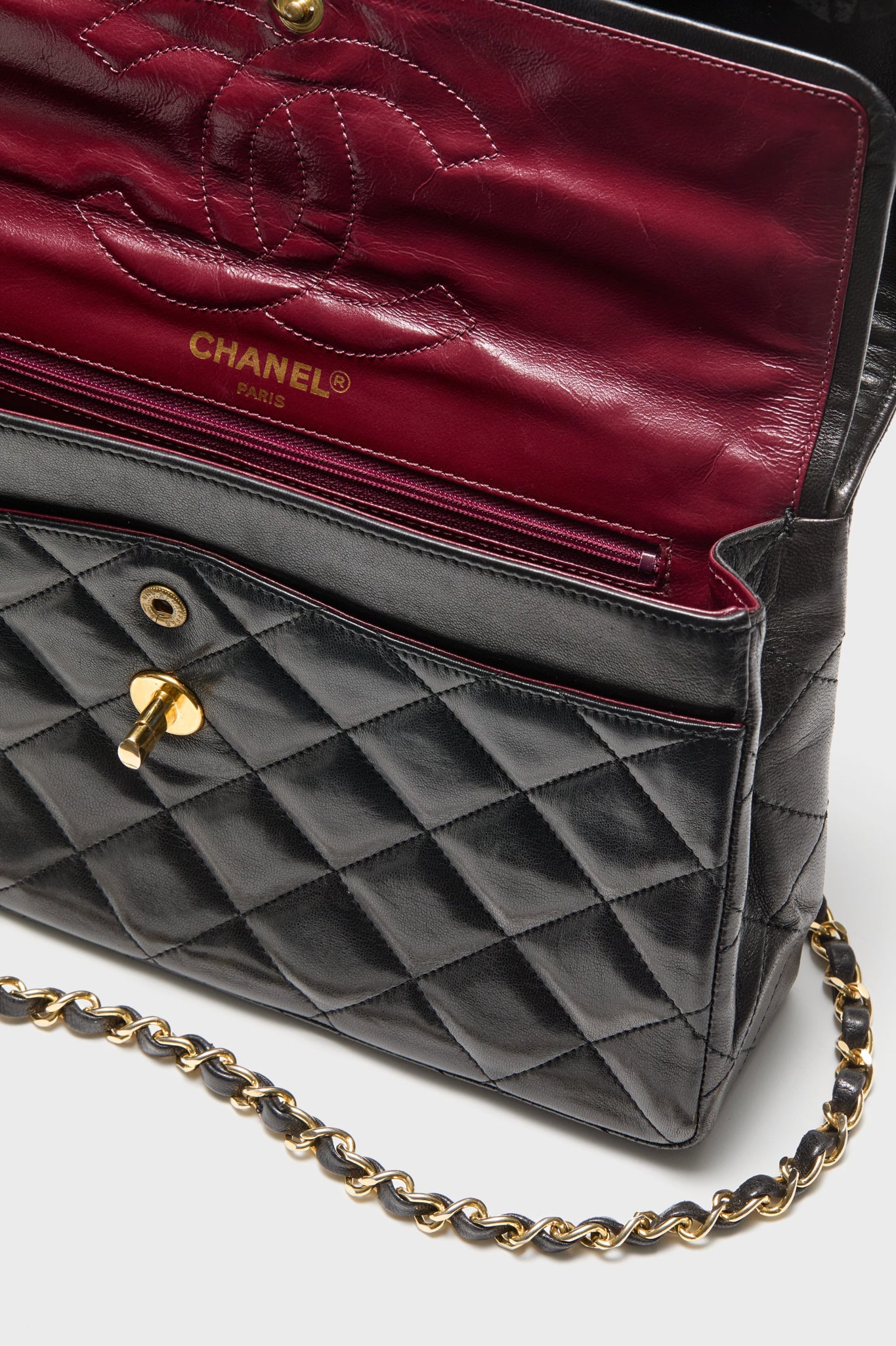 CHANEL Black Lambskin Quilted Medium Paris Limited Double Flap Shoulder Bag