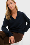 Navy Cashmere Emma V-Neck Boyfriend Sweater