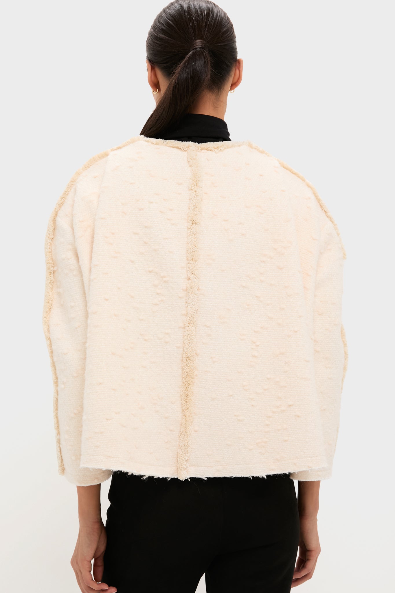 Ivory Cocoon Cropped Belted Jacket