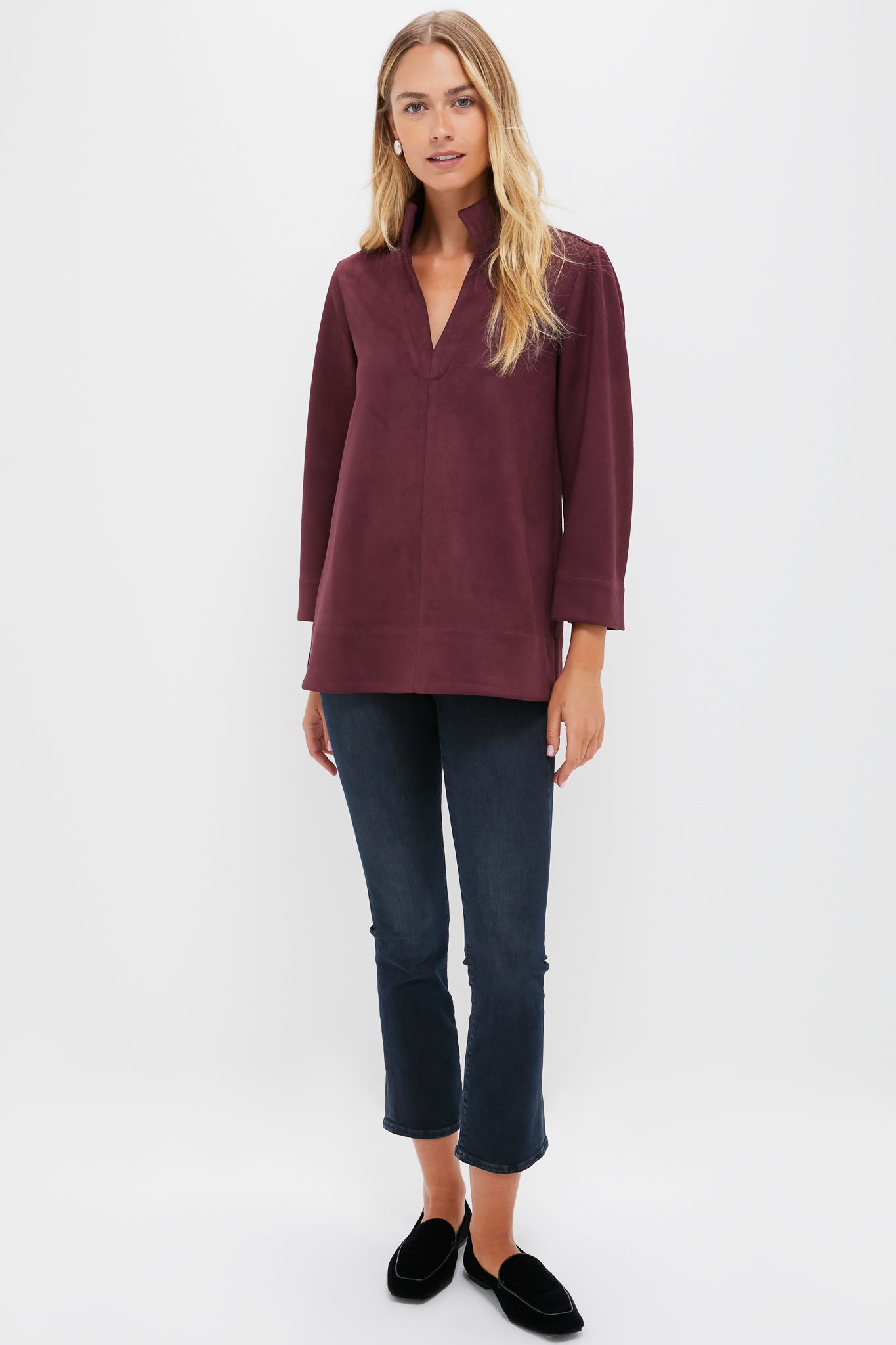Winetasting Suede Margot Stand Collar Blouse