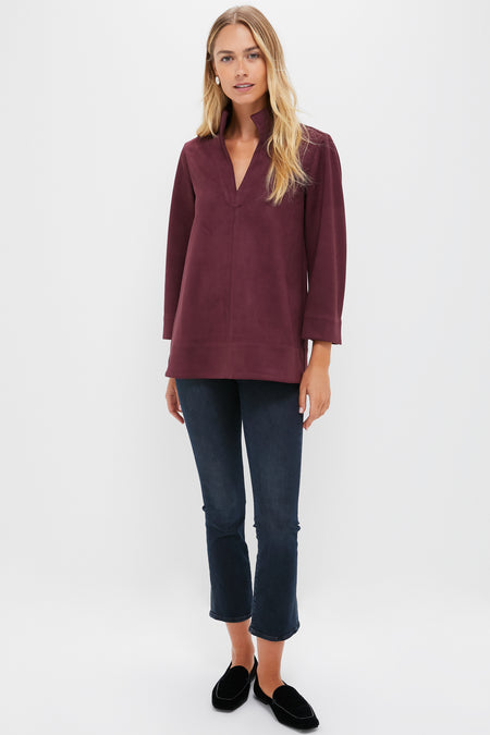 Winetasting Suede Margot Stand Collar Blouse