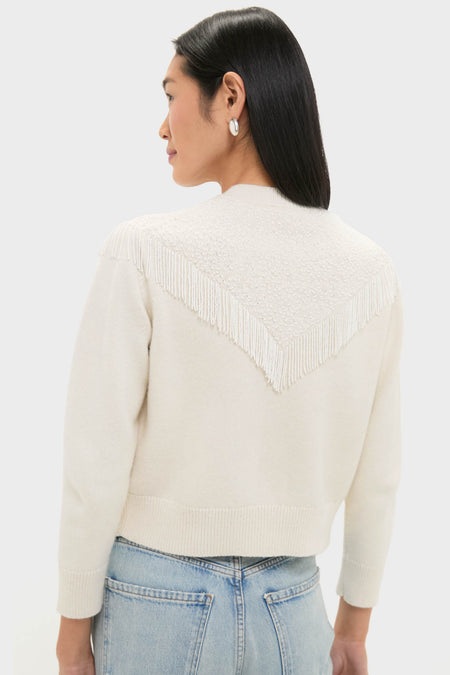 Cream Beaded Fringe Cardigan