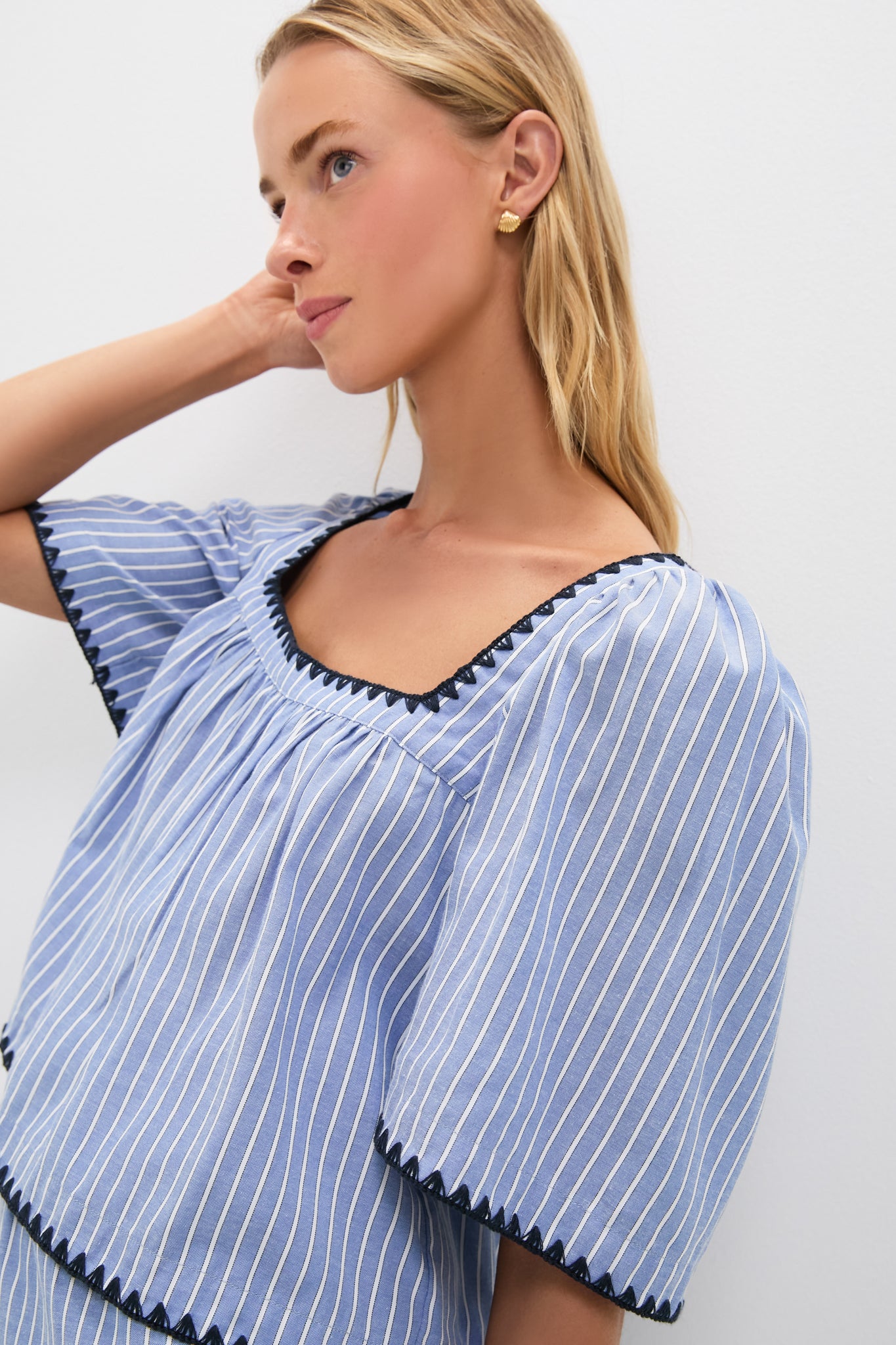 Blue Stripe Whipstitch Vivianna Top | Tuckernuck