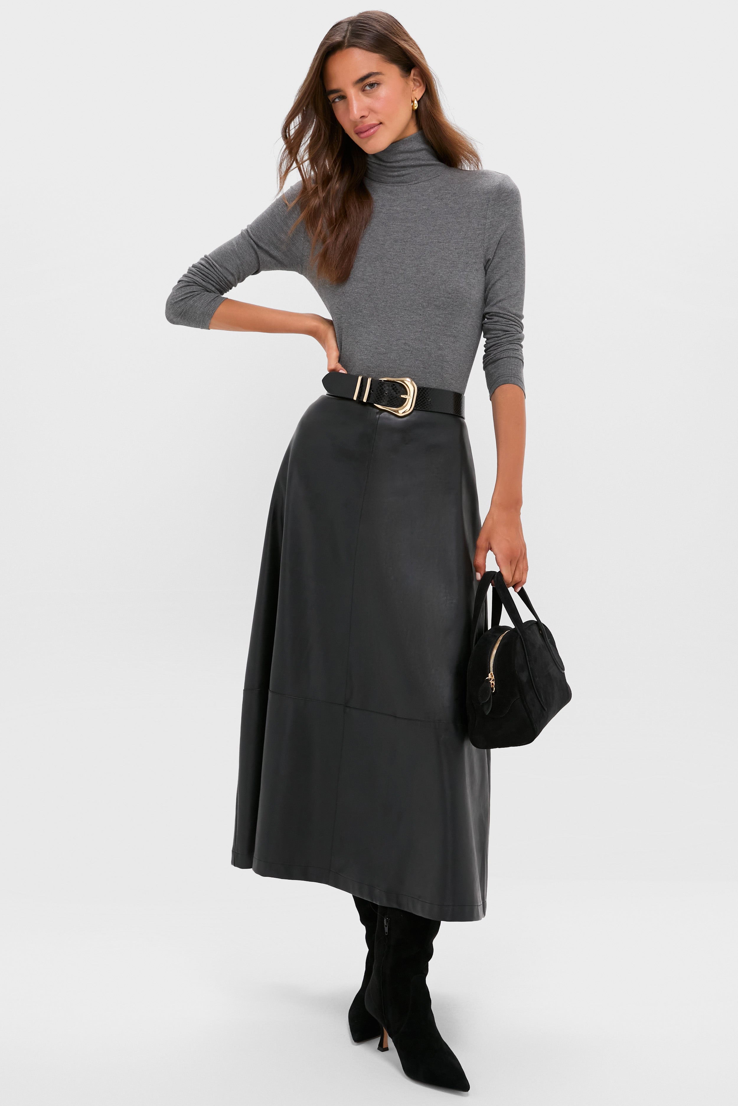 Gray Lightweight Ribbed Topanga Turtleneck
