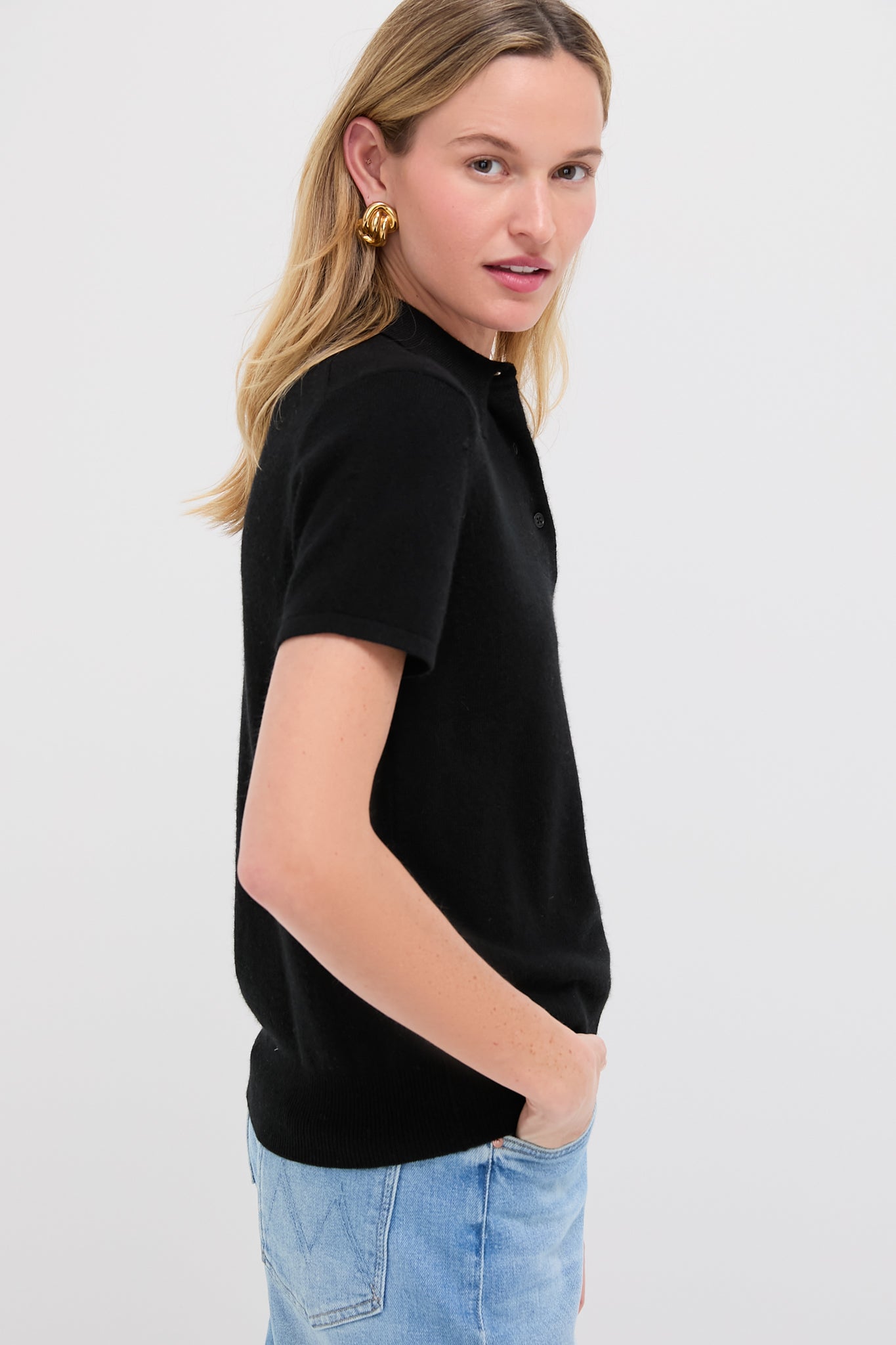Black Cashmere Short Sleeve Polo