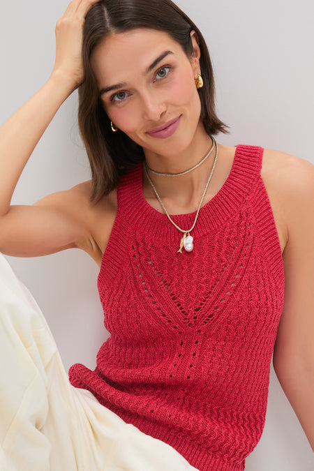 Red Jhayna Knit Crochet Halter Top