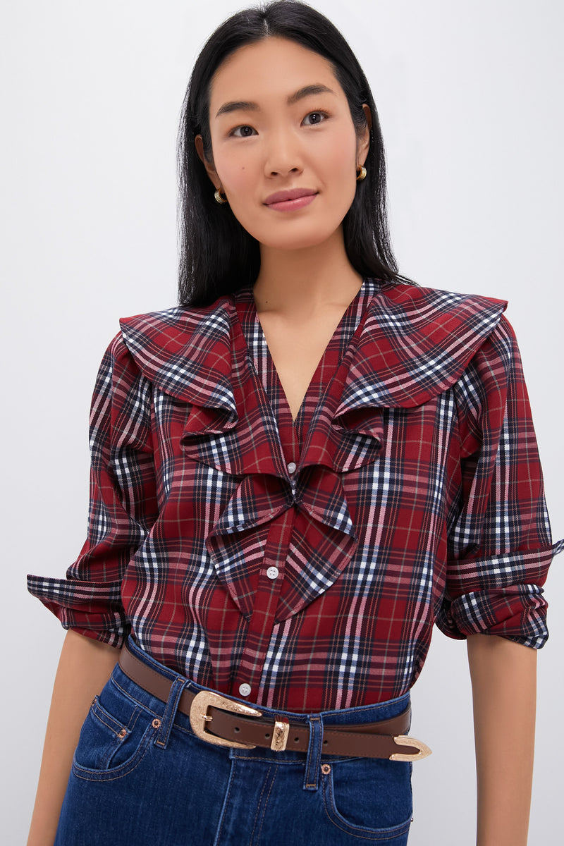 Red Plaid Ruffle Eileen Button Down Shirt