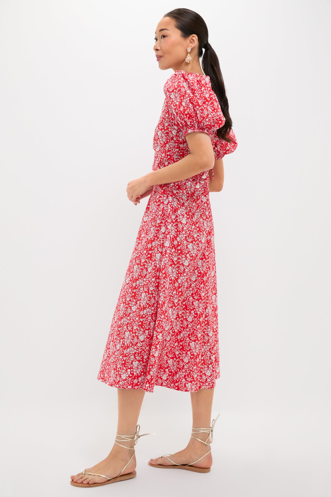 Red Lucille Liberty Print Short Sleeve Midi Dress