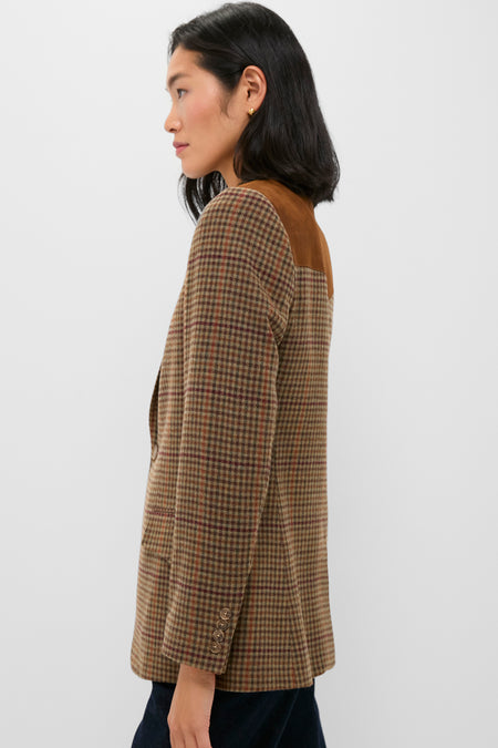 Olive Multi Houndstooth Merino Wool Tweed Woven Blazer