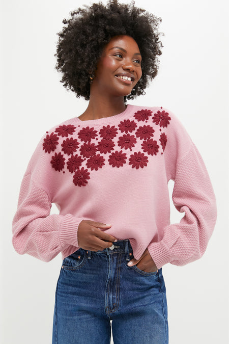 Rose Embroidered Floral Francine Sweater Hyacinth House