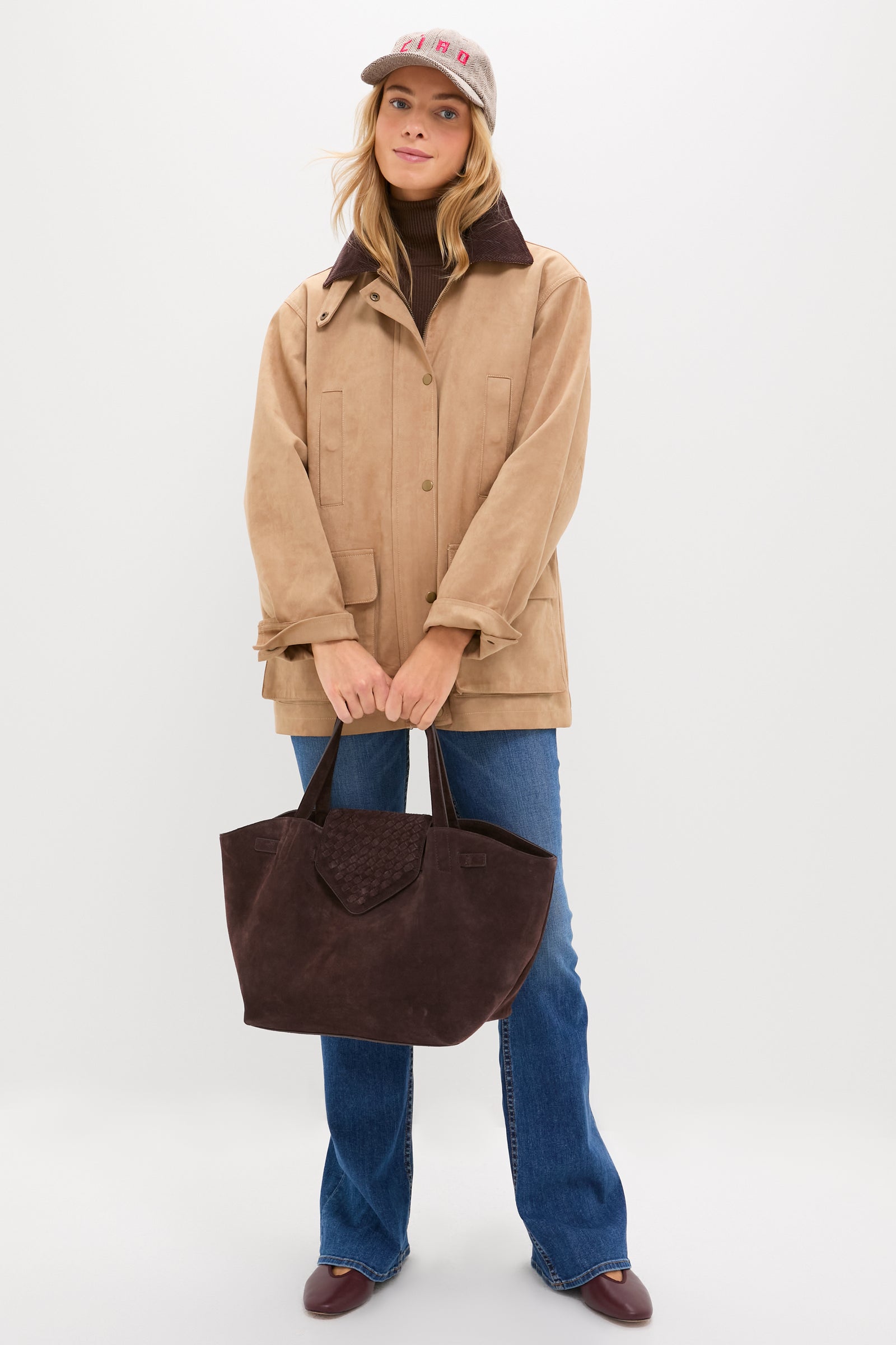 Taupe with Red Embroidered Ciao Wool Baseball Hat