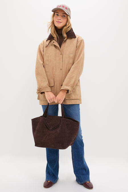 Taupe with Red Embroidered Ciao Wool Baseball Hat