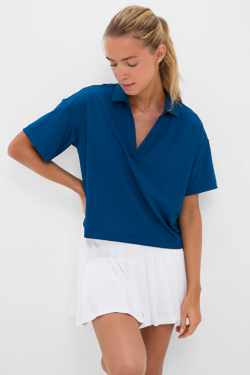 Harbor Blue Cropped Performance Jersey Caroline Polo