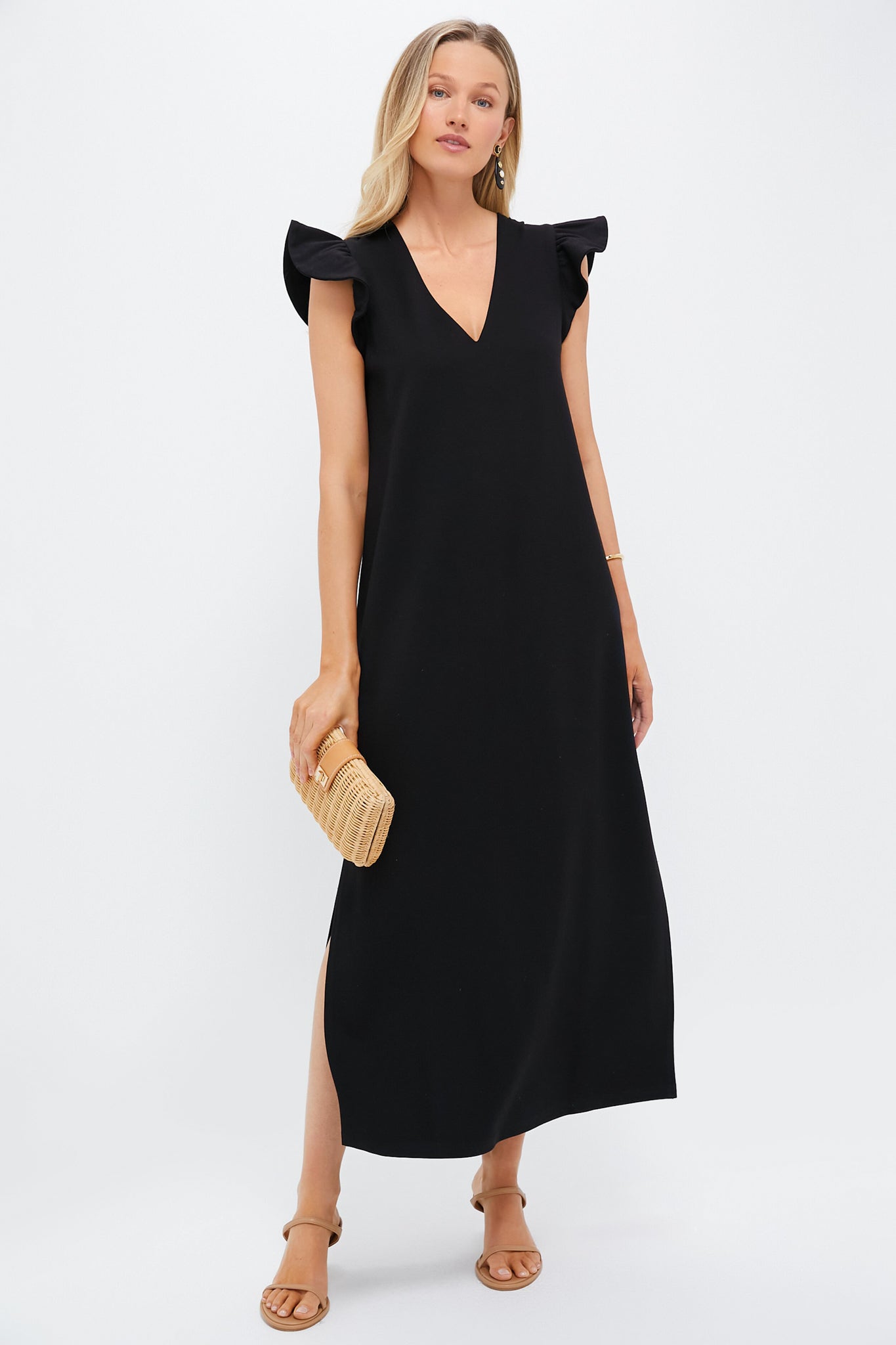 Pomander Place Black Flutter Sleeve Miko Dress Black / M