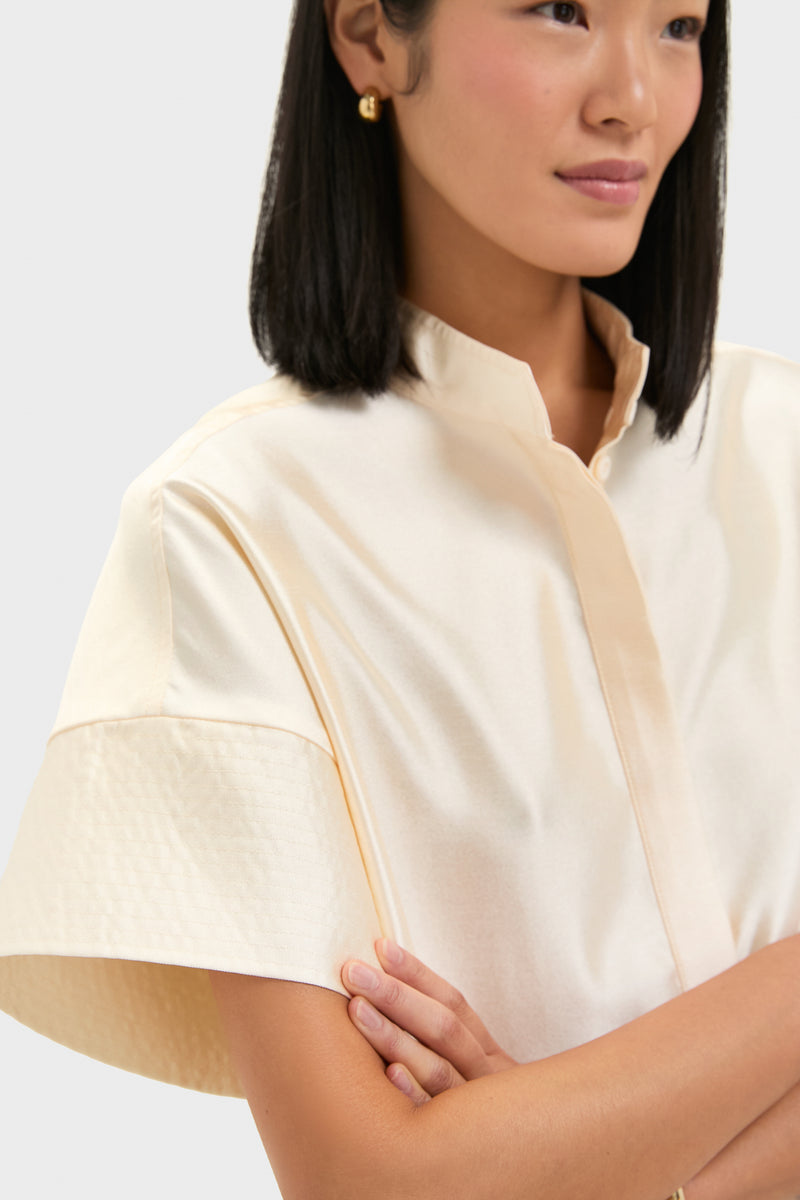 Winter White Dupioni Trapunto Stitch Sofia Shirt
