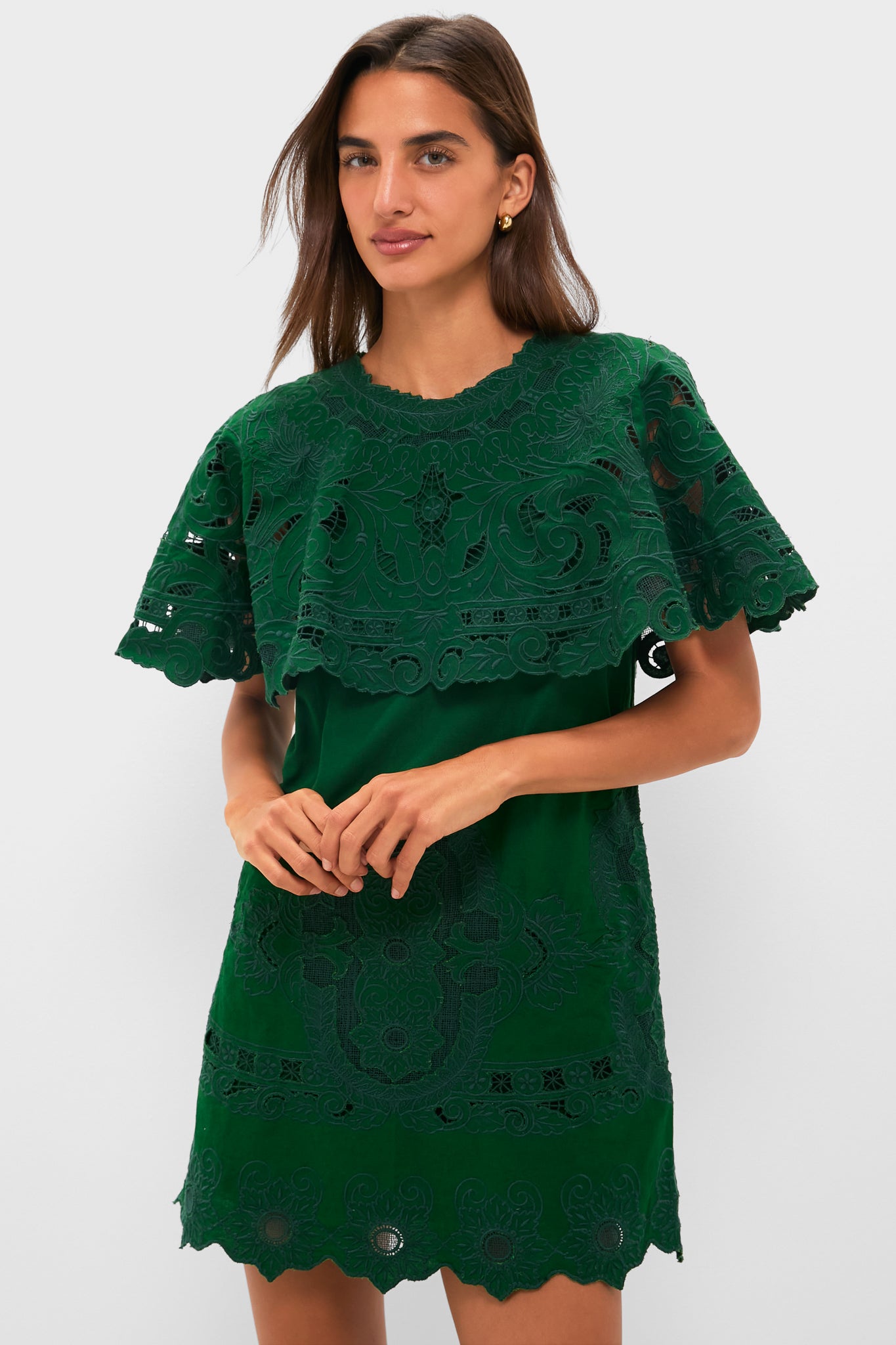 Green Ceci Embroidery Capelet Mini Dress | Sea New York Green Ceci Embroidery Capelet Mini Dress | Sea New York