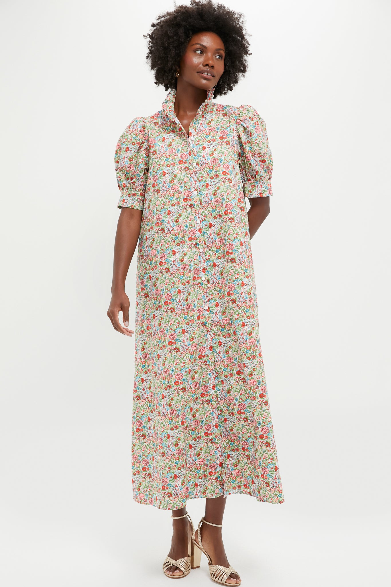 Red Floral Ruffle Collar Louisa Maxi Dress