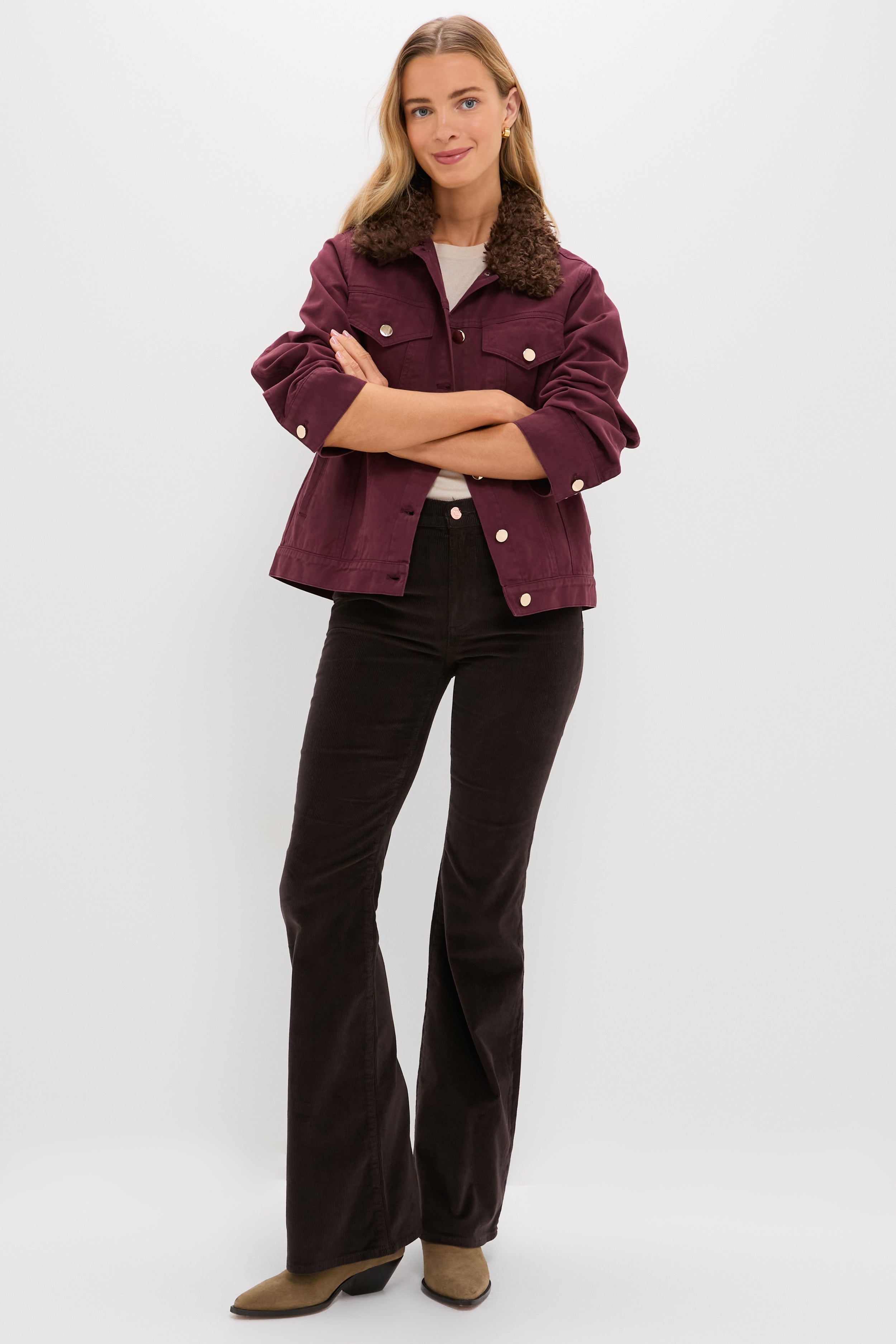 Maroon Denim Removable Collar Rocco Jacket