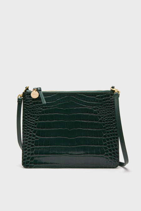 Deep Pine Embossed Croco Margot Double Sac Bretelle