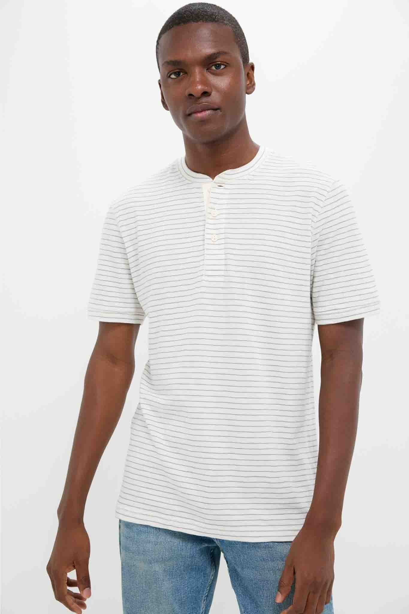 Cream Flint Stripe Short Sleeve Sunwashed Henley