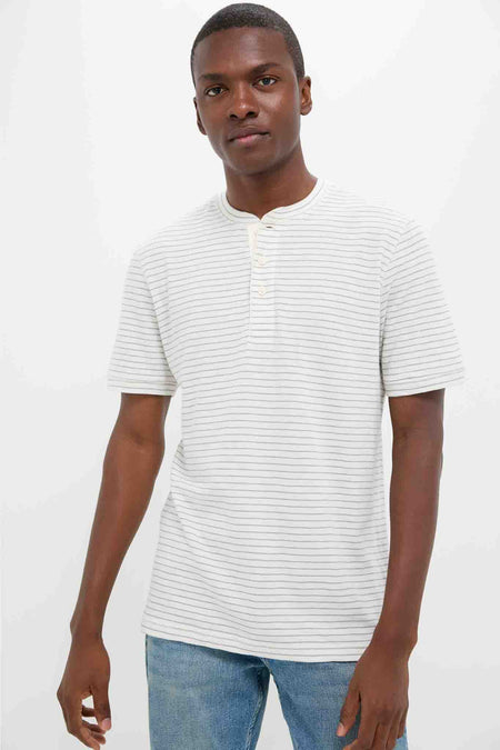 Cream Flint Stripe Short Sleeve Sunwashed Henley