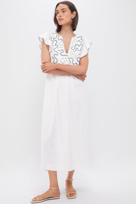 Off White Embroidered Midi Dress