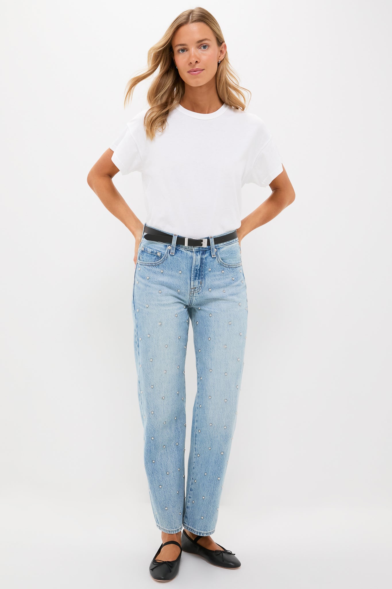 Aries Studded Lexi Mid Rise Bowed Straight