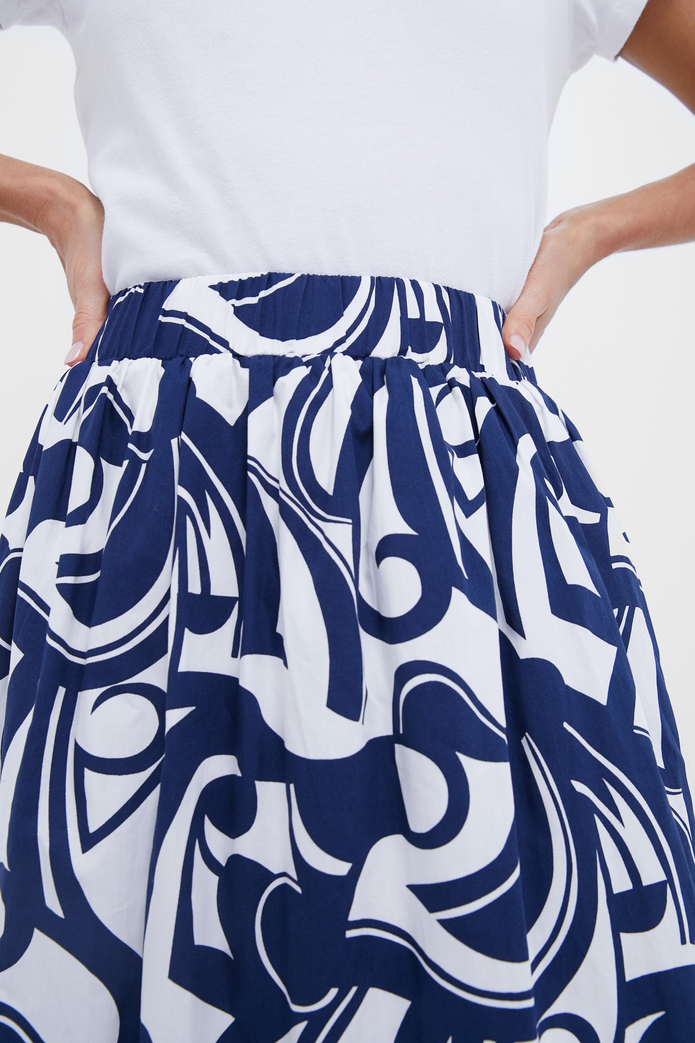 Navy & White Swirl Print Willard Maxi Skirt