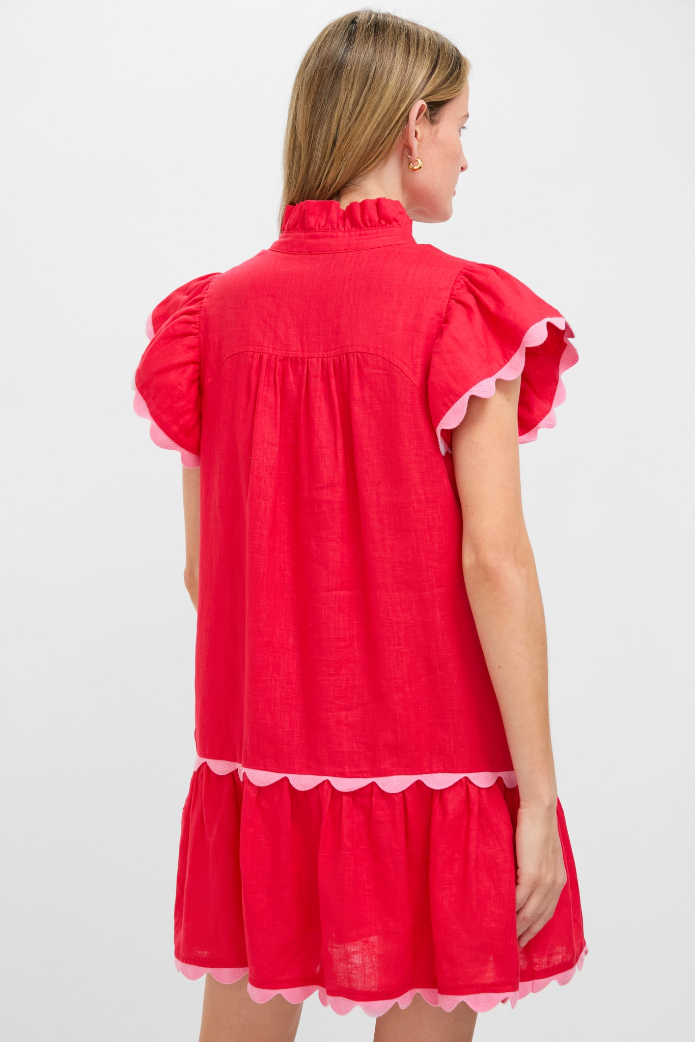 Hibiscus Red Linen Flutter Sleeve Bella Dress