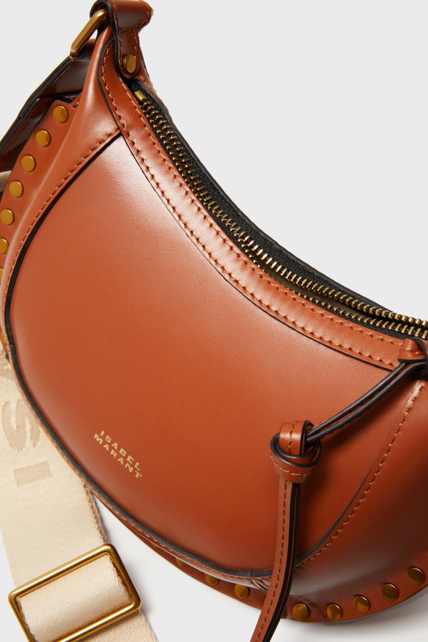 Cognac Leather Mini Moon Crossbody
