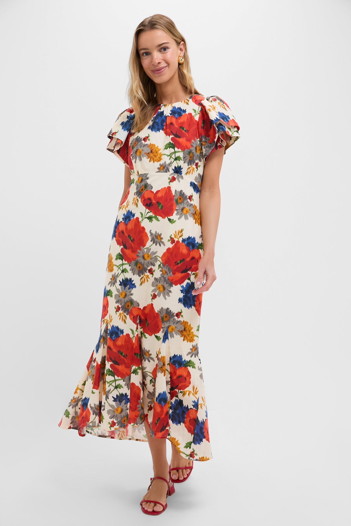 Crimson Poppy Cotton Linen Elodie Dress